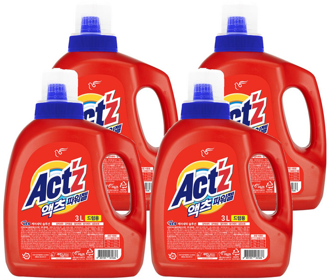 액츠 파워젤 드럼용 액상세제 본품, 3L, 4개