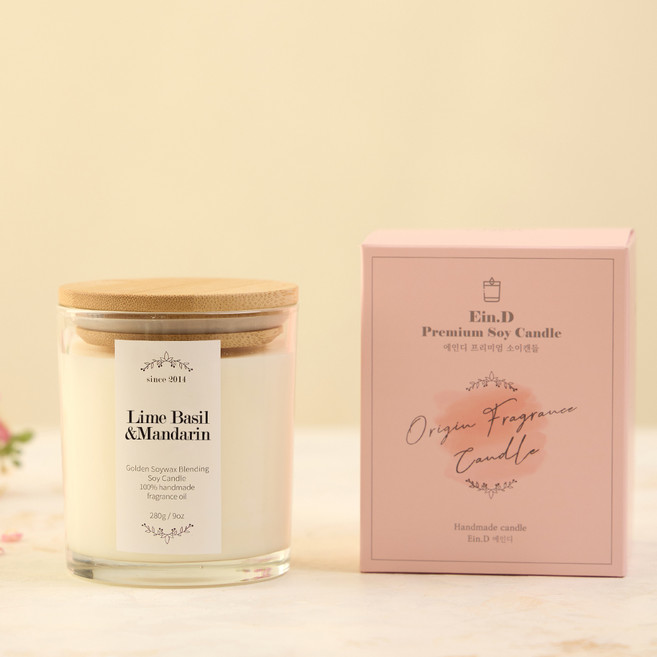 에인디 핸드메이드 심지없는 워머전용 소이캔들, 라임바질&만다린, 280g, 1개