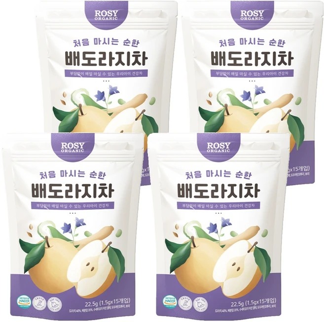 로지오가닉 유아용 처음 마시는 순한 배도라지차, 22.5g, 15개입, 4개 - 쿠팡