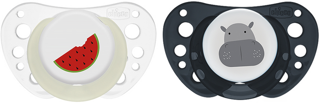 chicco AIR透氣拇指型矽膠安撫奶嘴2個組 大, 16個月以上, 黑色 + 白色, 1組