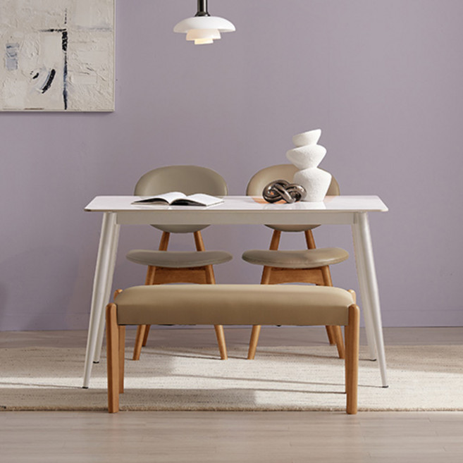 잉글랜더 그리츠 양면 통세라믹 1400 4인용 식탁 + 의자2P + 벤치 방문설치, 상판+다리(양면세라믹+화이트), 의자(네츄럴 베이지), 벤치(네츄럴 베이지)