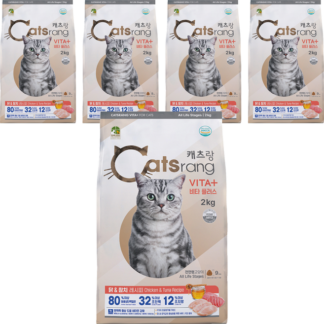 캐츠랑 전연령 고양이 비타플러스 건식사료, 닭+참치, 2kg, 5개