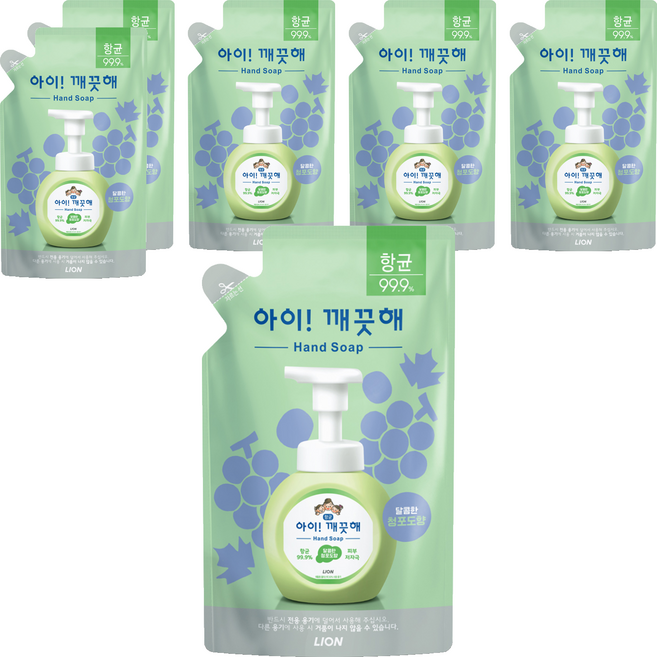 아이깨끗해 항균 폼 핸드솝 리필형 청포도, 200ml, 6개