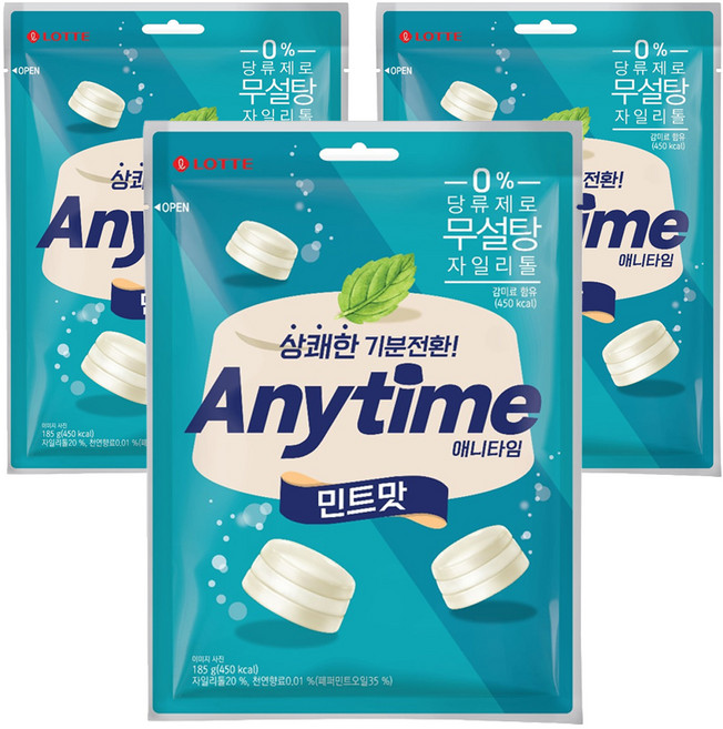 롯데웰푸드 애니타임 민트맛, 185g, 3개