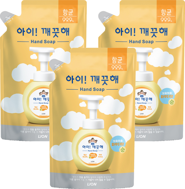 아이깨끗해 핸드워시 순 파우더향 리필용, 450ml, 3개