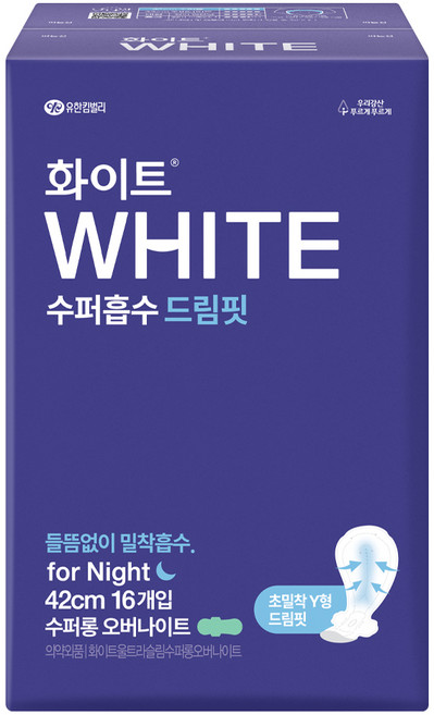 화이트 수퍼흡수 드림핏 수퍼롱 생리대 날개형, 오버나이트, 16개입, 1개