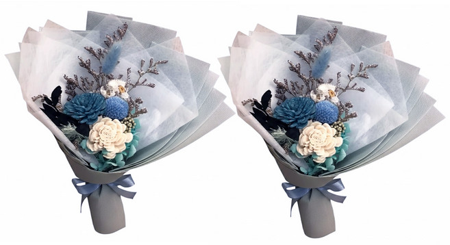 A-ONE 匯旺 通草玫瑰花束 索拉太陽玫瑰花 手工花 包裝紙尺寸：25 x 25公分, S款 藍色
