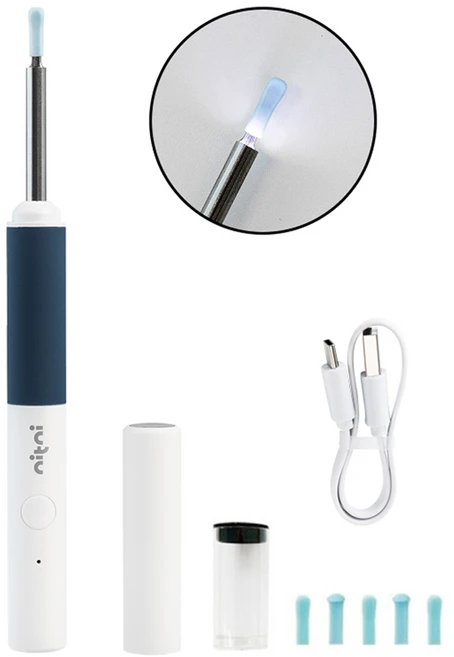 니트니 1000만 고화질 내시경 LED 스마트 이어픽 귀 클리너 NTN-EARPICK SE, 화이트 + 네이비, 1개 - 쿠팡