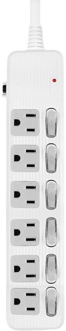 PowerSync 群加 電源線組 6開6插防雷擊抗搖擺延長用 25.9 x 5.3 x 2.4cm 810g, 4.5m, 白色, 1條