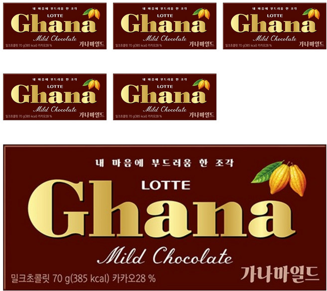 가나 마일드 밀크초콜릿, 70g, 6개