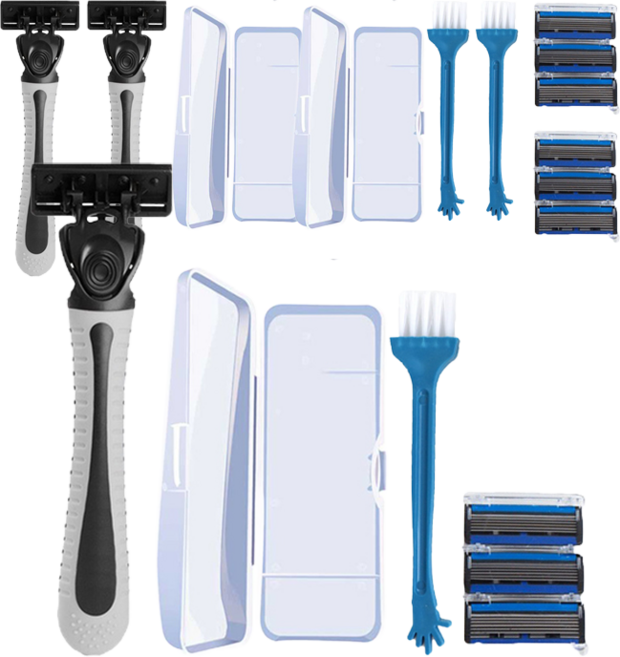 페이스바디 일회용 6중날 면도기 세트 케이스+면도기+6중날 4입 화이트 블랙, 3세트