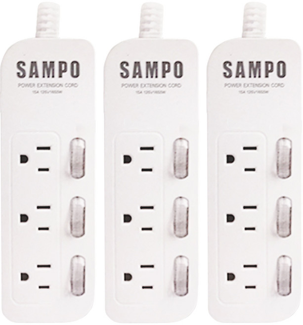 SAMPO 聲寶 三開三插電源延長線 3孔, 270cm, 白色, 3個