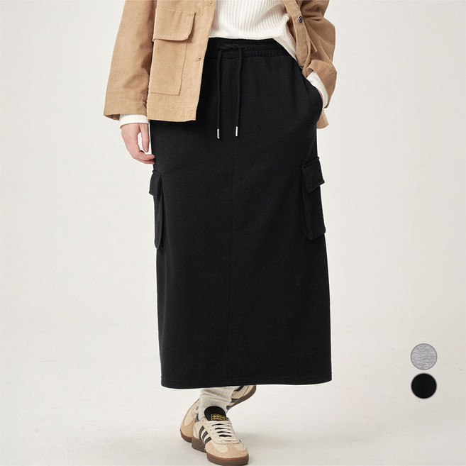 ELLEPARIS 여성용 베이직 테리 맨투맨 스웻 카고 스커트