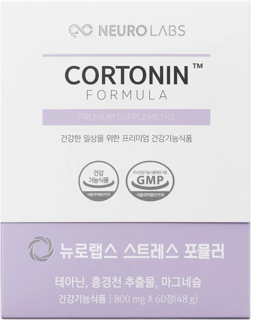 뉴로랩스 스트레스 긴장완화 피로개선 도움 코르토닌 포뮬러 L 테아닌 홍경천 추출물 마그네슘 영양제 48g, 60정, 1개 - 쿠팡