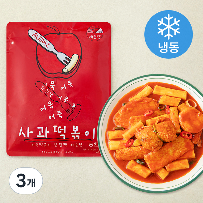 사과떡볶이 반전팩 어묵떡볶이 매운맛 (냉동), 850g, 3개
