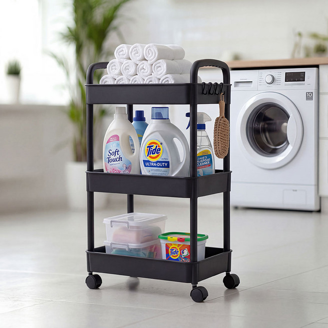 리네프 이동식 틈새 트롤리, 블랙, 3단