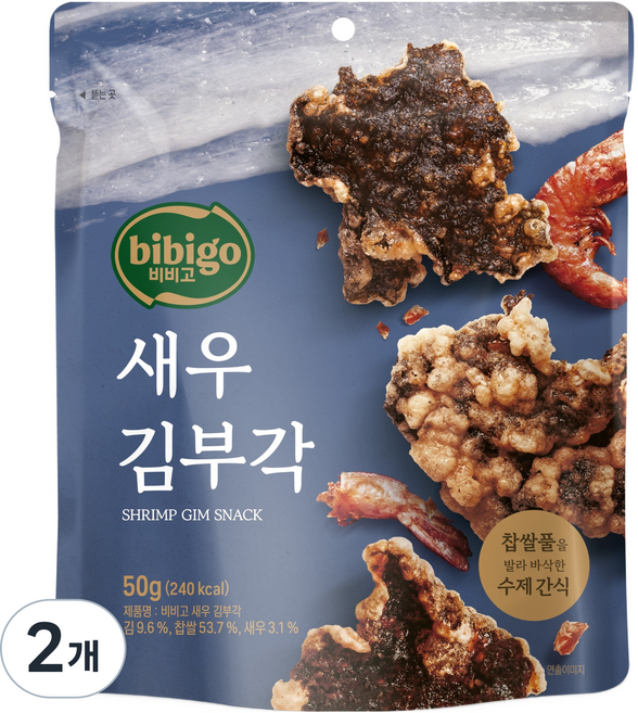 비비고 국산 찹쌀로 더 바삭한 수제 새우 김부각, 50g, 2개
