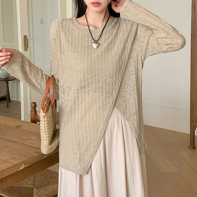 LUNA GIRL 女款 Melteen 不對稱透膚長袖T恤 L25FT071205