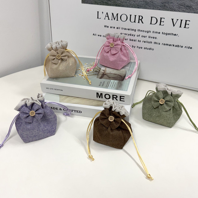 마메 리본 버튼 린넨 복주머니 5p, 혼합색상, 1세트