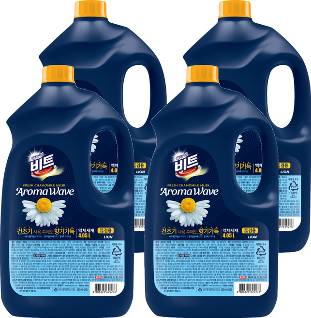 비트 아로마 웨이브 카모마일 중성 액상세제 본품, 4.05L, 4개