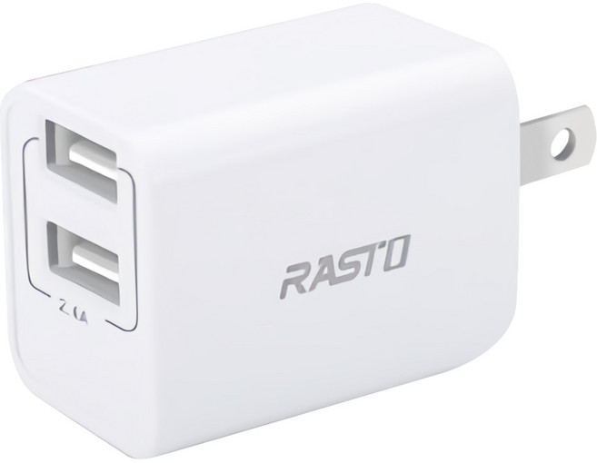 RASTO RB6 智慧型2.4A雙USB摺疊快速充電器, 白色, 1個