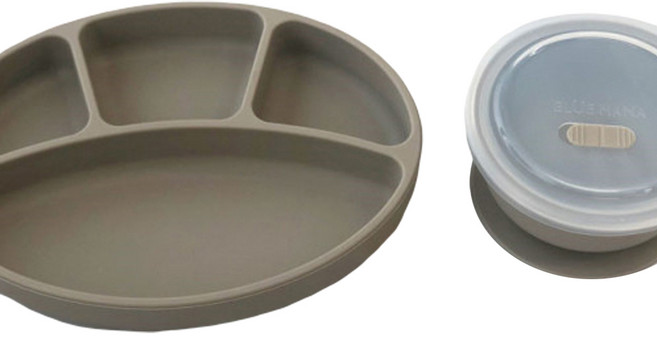 블루마마 실리콘 유아식기 흡착 2종 세트, 베이지, 흡착식판 + 흡착볼, 1개