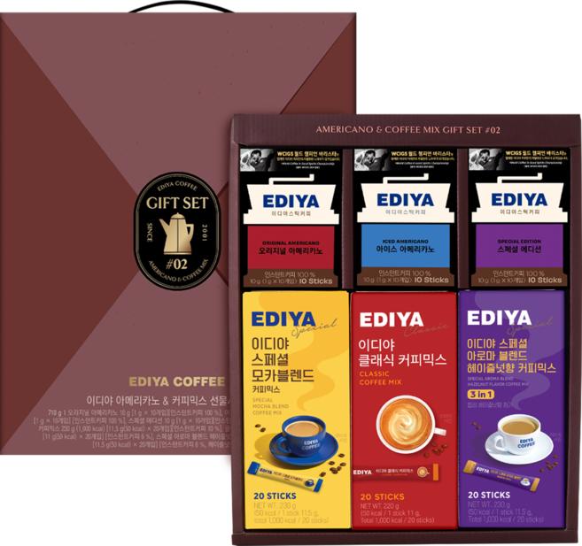 EDIYA COFFEE 美式咖啡&三合一咖啡 2號禮盒, 1套, 6種