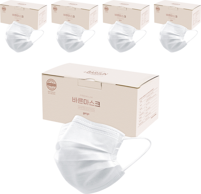 고르고 바른 마스크 성인용 대형, 50매입, 5개, 화이트