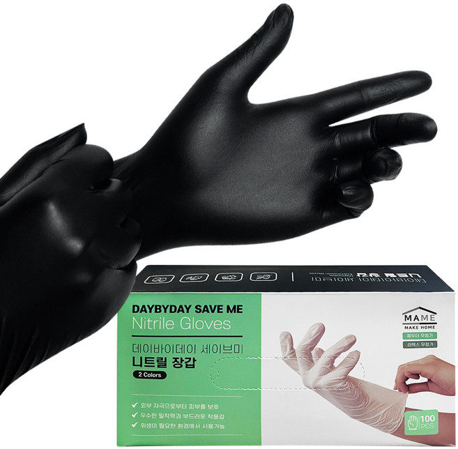 마메 데이바이데이 세이브미 니트릴장갑, 블랙, 중(M), 1개
