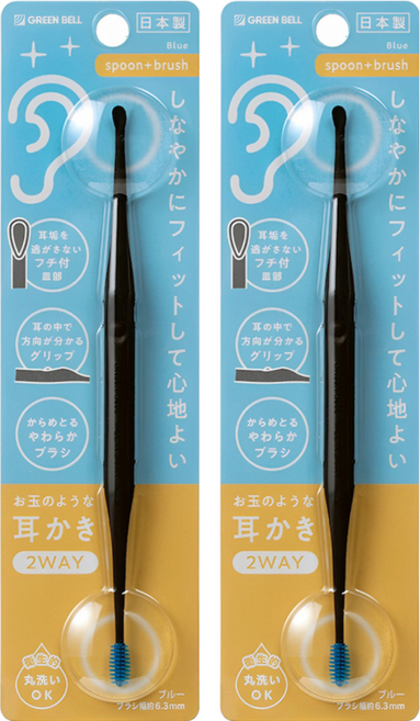 GREEN BELL 綠鐘 2用式藍色耳挖勺, 1個, 2個