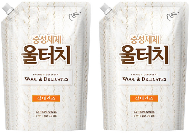 울터치 중성세제 리필, 1.3L, 2개