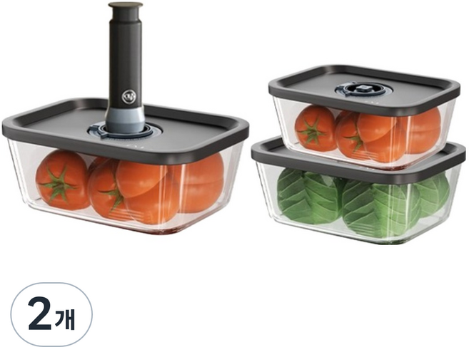 오라플 에어블록 유리 진공 밀폐용기 3종, 2개, 470ml + 800ml + 1380ml + 수동 진공펌프