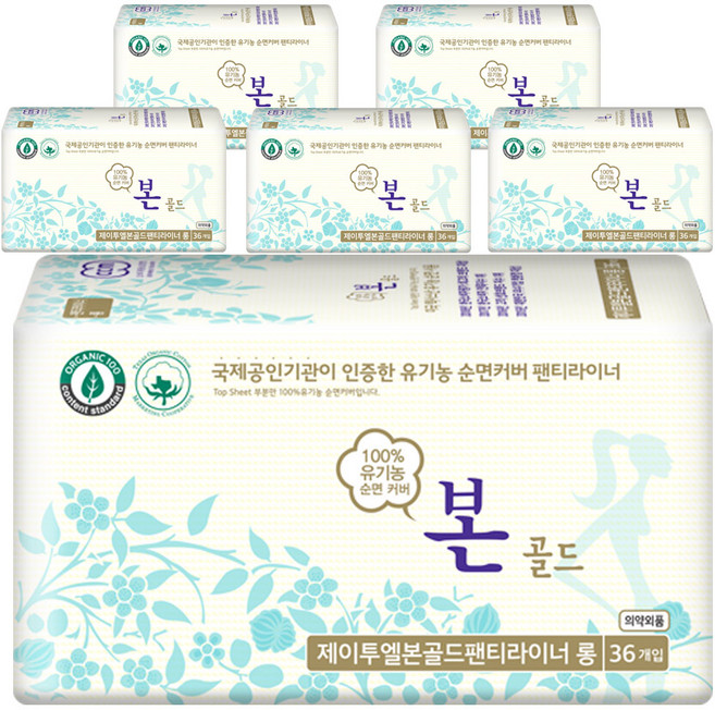 유기농본 골드 팬티라이너, 롱, 36개입, 6개