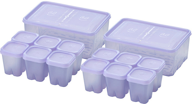 땡스소윤 냉동실 전용 밀폐용기 5호 1.3L x 2p + 밀큐브 100ml x 12p 세트 쿨라벤더, 1개