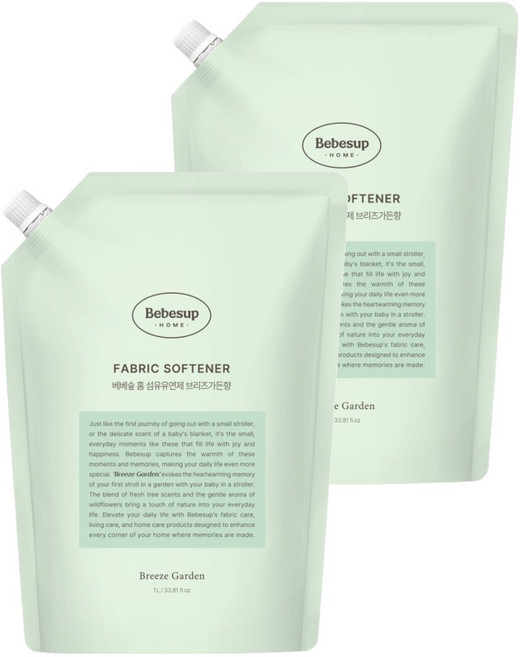 베베숲 유아용 홈 섬유유연제 브리즈가든향 리필, 1L, 2개
