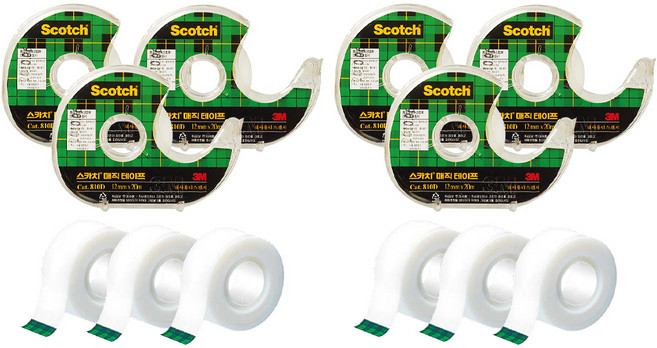 쓰리엠 스카치 매직 테이프 디스펜서 122 18mm x 16m + 리필 18mm x 15m 세트, 혼합색상, 6세트