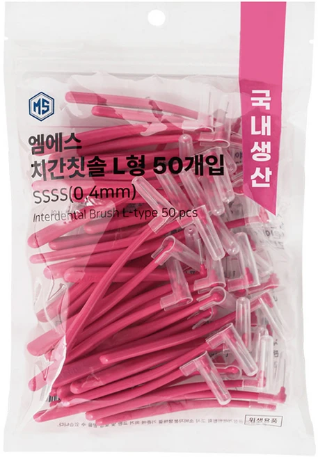 엠에스덴탈 L형 치간칫솔 SSSS, 0.4mm, 50개입, 1개 - 쿠팡