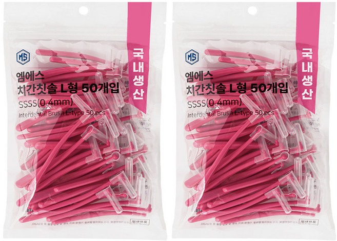 엠에스덴탈 L형 치간칫솔 SSSS, 0.4mm, 50개입, 2개