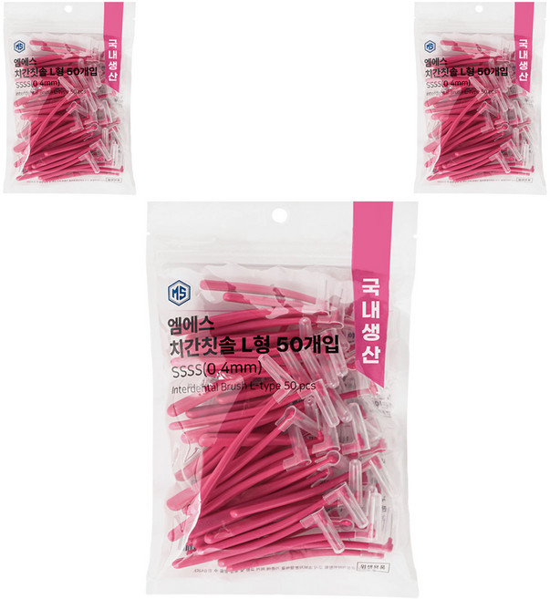 엠에스덴탈 L형 치간칫솔 SSSS, 0.4mm, 50개입, 3개
