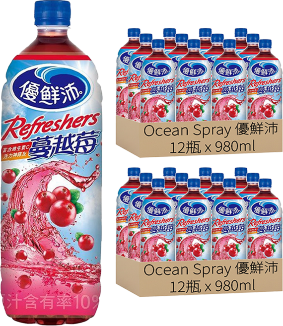 Ocean Spray 優鮮沛 蔓越莓綜合果汁, 980ml, 24瓶