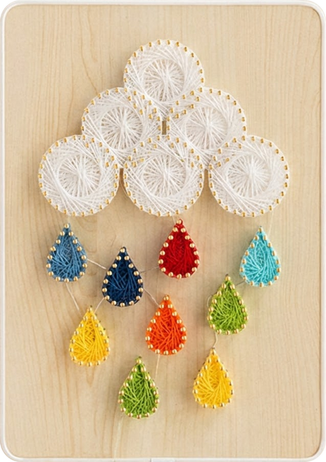 半島良品 DIY手作釘子畫弦絲掛畫 附燈串 21 x 30 x 1cm, 彩虹雨