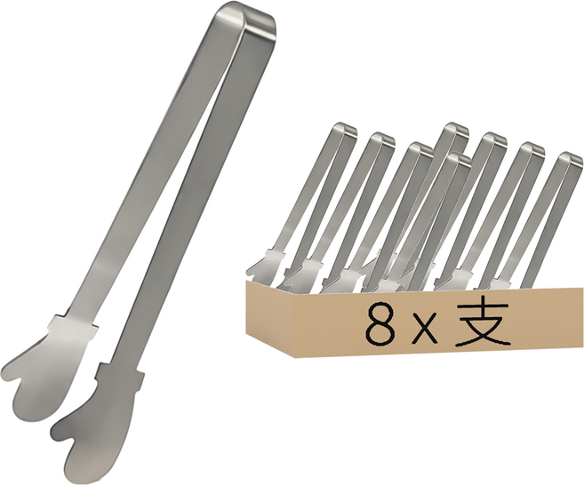 食物夾 不鏽鋼 12 x 2.5cm, 銀色, 8支
