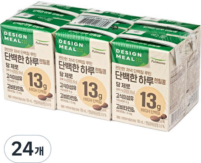 디자인밀 풀무원 단백한하루 렌틸콩 두유 당제로, 24개, 180ml