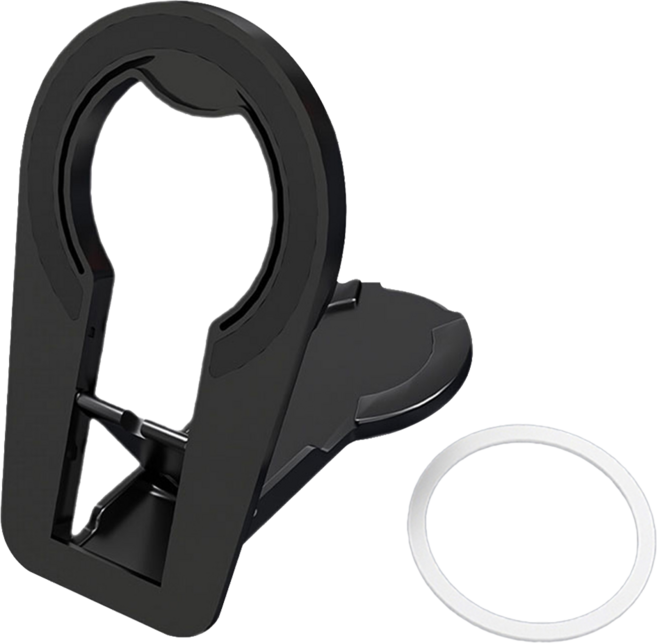 QLZHS 多功能雙面磁吸折疊手機支架/指環扣手機支架/桌上型手機平板架 附引磁片, 黑色, 1個