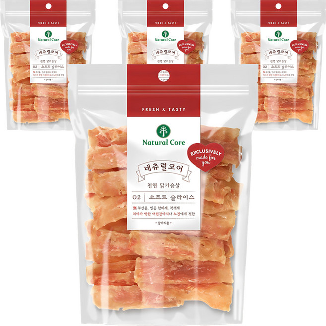 네츄럴코어 강아지 소프트 슬라이스 건조 간식, 닭가슴살, 180g, 4개