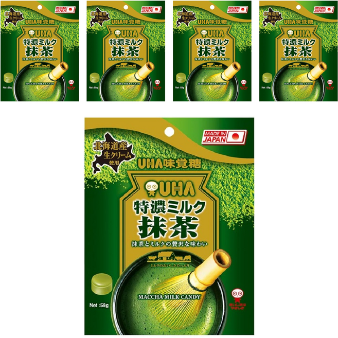 UHA 味覺糖 特濃牛奶糖 抹茶味, 58g, 5包