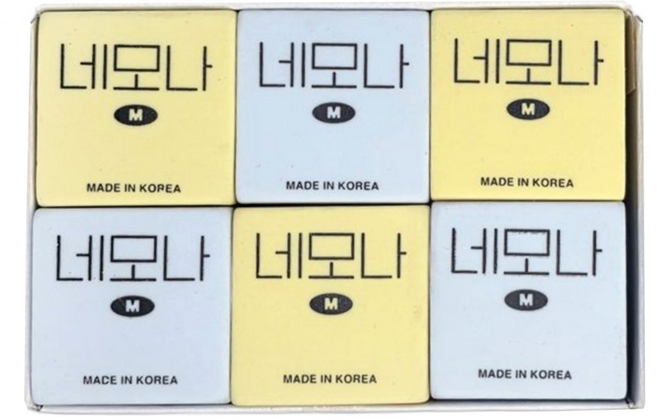 화랑 네모나M 지우개 2종 x 12p 세트, 노랑, 블루, 1세트