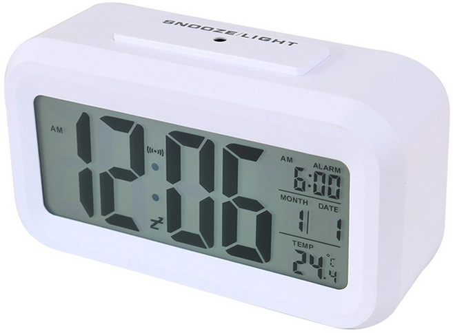 日式簡約超大螢幕感應溫度電子鐘 按鍵英文版 USB充電 1個, 白色