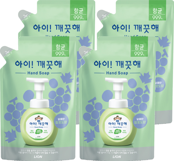 아이깨끗해 항균 폼 핸드솝 리필형 청포도, 450ml, 4개