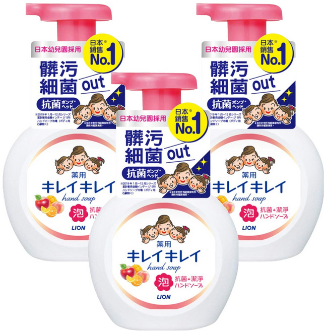 LION 獅王 趣淨 泡沫洗手乳 果香, 500ml, 3瓶